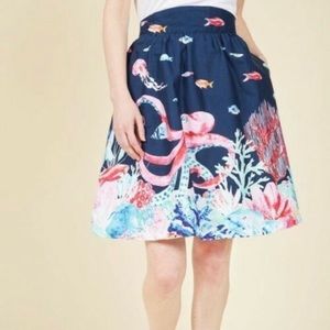 💸 SOLD 💸 ModCloth Watercolor Octopus Fit and Flare Skirt 3X